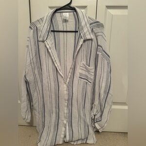 Target Linen Button Up Shirt - white with blue vertical stripes, size XL